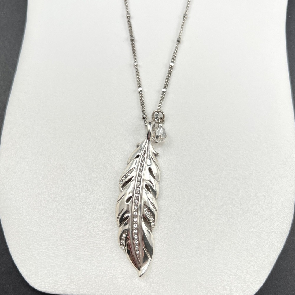 Brighton Ice Feather Pendant Necklace Silver Plated Long 37"